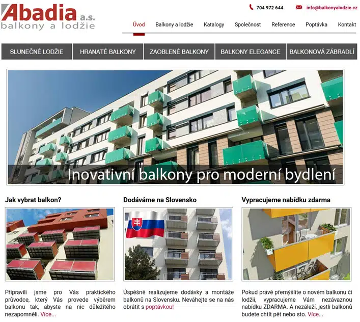 Homepage webu www.balkony-a-lodzie.cz